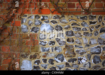 Flint and brick wall, Wiltshire, UK. Stock Photo