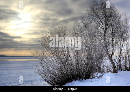 Winter landscape near Peryn Chapel, Veliky Novgorod, Novgorod region, Russia Stock Photo