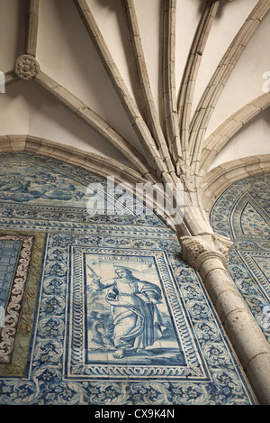 Blue and white tiles inside the church Igreja Matriz N.Sra. Da Conceicao in Golega, Portugal. Stock Photo