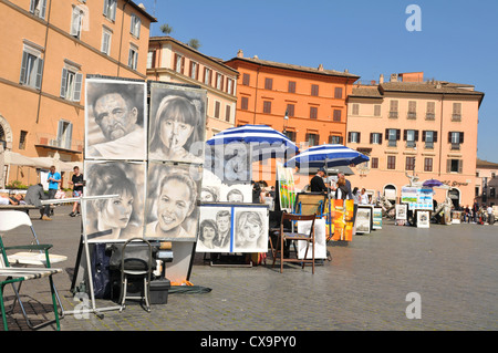 Rome, Italy - 29 March, 2012: Tourists walking in Piazza Navona, major touristic landmark in the historical centre of Rome Stock Photo