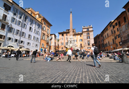 Rome, Italy - 29 March, 2012: Tourists sightseeing Piazza della Rotonda, major touristic attraction Rome Stock Photo