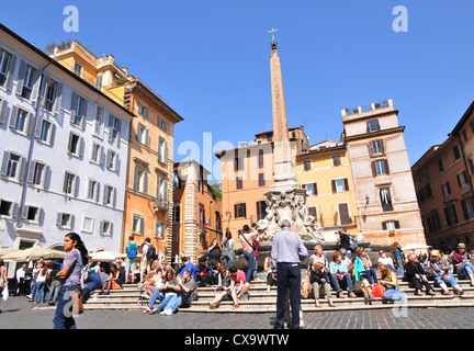 Rome, Italy - 29 March, 2012: Tourists sightseeing Piazza della Rotonda, major touristic attraction Rome Stock Photo