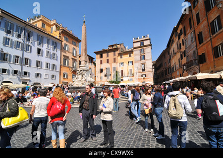 Rome, Italy - 29 March, 2012: Tourists sightseeing Piazza della Rotonda, major touristic attraction Rome Stock Photo