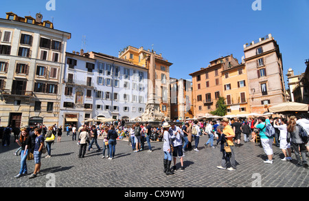 Rome, Italy - 29 March, 2012: Tourists sightseeing Piazza della Rotonda, major touristic attraction Rome Stock Photo