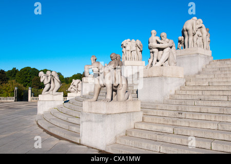 Vigeland Park central walkway with statues by Gustav Vigeland in Frognerparken park Frogner district Oslo Norway Europe Stock Photo