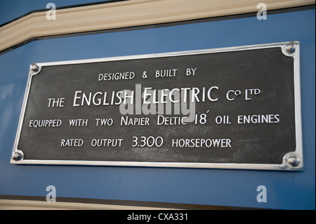 Prototype 'Deltic' diesel locomotive makers plate, in the Ribble Steam Railway Museum Stock Photo