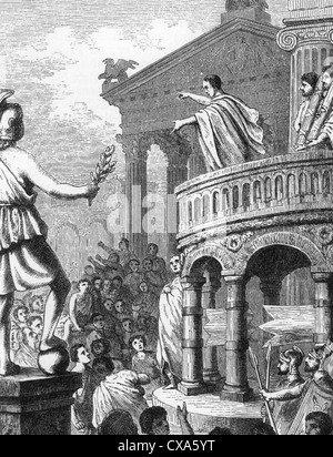 MARCUS TULLIUS CICERO (c 106-43 BC)  Roman lawyer and philosopher using his oratorical powers in a 19th century engraving Stock Photo