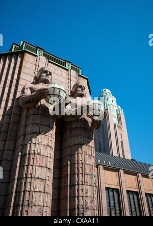 The Lantern Carriers at the main entrance to Helsinki Central Railway station designed by Emil Wikström Stock Photo