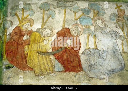 Al-secco mural (ca: 1510) inside the medieval Church of St. Lawrence in Lohja, Finland Stock Photo