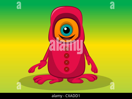 One-eyed Creature, Orange and Red Monster, Big Alien Eye, vector illustration Stock Photo