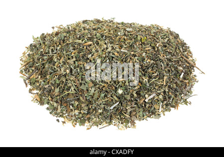 A small pile of loose catnip on a white background. Stock Photo