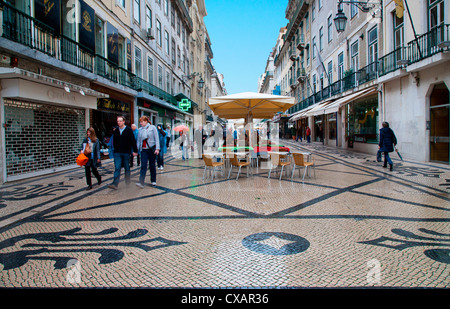 Shops and restaurants on Augusta Street, the main shopping street, Lisbon, Portugal, Europe Stock Photo