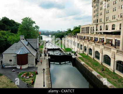 Rideau Canal Ottawa  8 Locks, between Parliament Buildings and Chateau Laurier Hotel in Ottawa Stock Photo