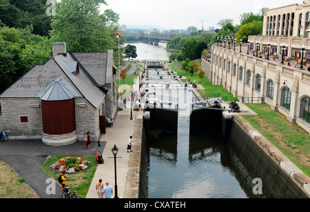 Rideau Canal Ottawa  8 Locks, between Parliament Buildings and Chateau Laurier Hotel in Ottawa Stock Photo