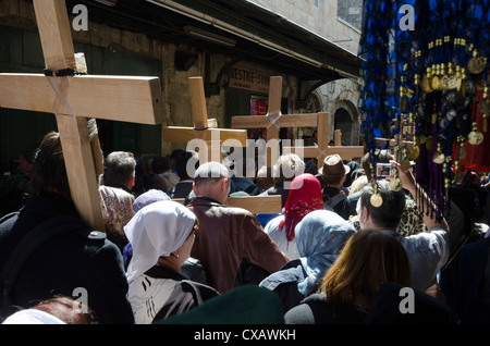 Orthodox Good Friday processions on the Way of the Cross. Old City, Jerusalem, Israel, Middle East Stock Photo