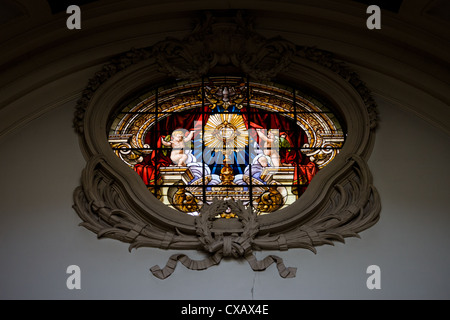 Stained glass window inside the Church of Santa Barbara (Salesas Reales) in Madrid, Spain. Stock Photo