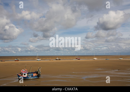 Boats on the beach near New Brighton, Wirral Peninsula, Merseyside, England, United Kingdom, Europe Stock Photo