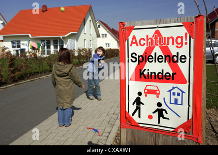 Werl, sign, Caution children at play Stock Photo