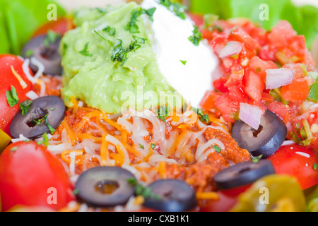 Taco salad in a baked tortilla macro Stock Photo