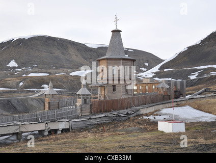 The church in the Russian coal mining settlement of Barentsburg, Spitsbergen, Svalbard. Stock Photo