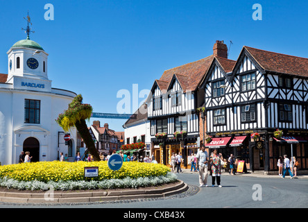 Flower covered roundabout in Stratford upon Avon town centre Warwickshire England UK GB EU Europe Stock Photo