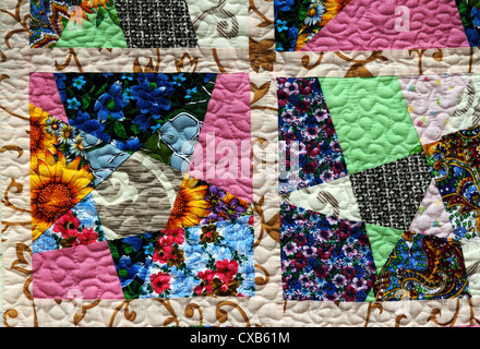 hand made crazy quilt Stock Photo