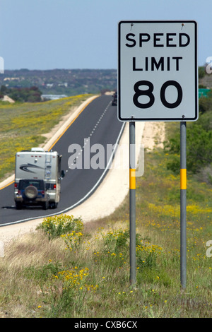 Highway Speed Limit 80 mph sign on the I-80 West through Bonneville ...