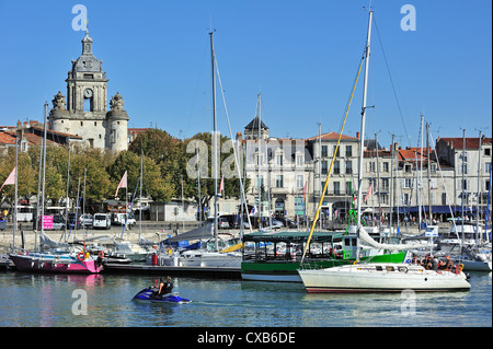 The town gate Grosse Horloge in the old harbour / Vieux-Port at La Rochelle, Charente Maritime, Poitou-Charentes, France Stock Photo