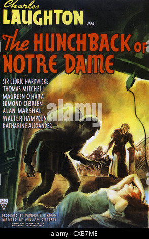 THE HUNCHBACK OF NOTRE DAME Poster for 1939 RKO film with Maureen O'Hara and Charles Laughton Stock Photo