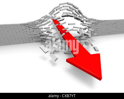 Illustration of red arrow breaking through brick wall, concept of ...