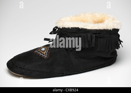 Black moccasin slipper Stock Photo