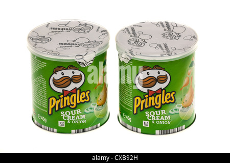 Two 40g tubs of Pringles sour cream and onion flavoured crisps Stock Photo