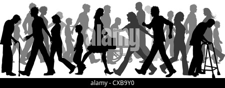 Silhouette of a huge crowd of people walking Stock Photo