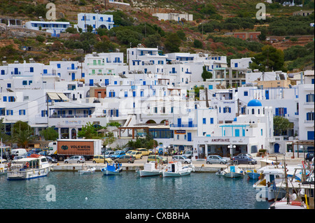 Aigiali town and harbour, Amorgos, Cyclades, Aegean, Greek Islands, Greece, Europe Stock Photo