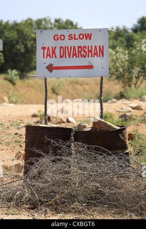 Mispelled road sign to take diversion Andhra Pradesh South India Stock Photo