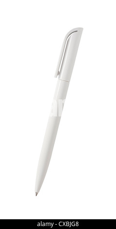 White biro or ball point pen, isolated on white. Photographed from directly above so works in any direction. Stock Photo