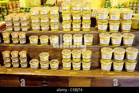 Foie gras and local specialties displayed for sale Sarlat Perigord France Stock Photo
