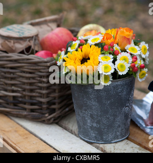 Classical still life with beautiful sunflowers bouquet Stock Photo