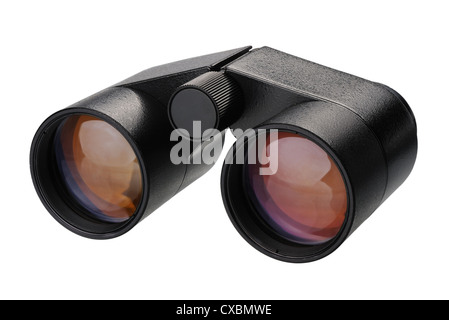 Black opera glasses, isolated on a white background. Stock Photo
