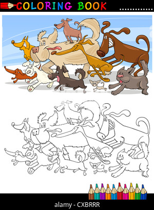 Coloring Book or Page Cartoon Illustration of Funny Running Dogs Group for Children Stock Photo