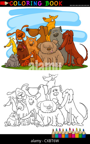cartoon dogs group coloring book page Stock Photo - Alamy