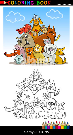 cartoon dogs group coloring book page Stock Photo - Alamy