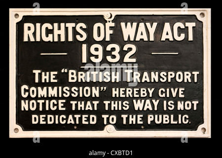 Rights of Way Act of 1932 Vintage Railways sign