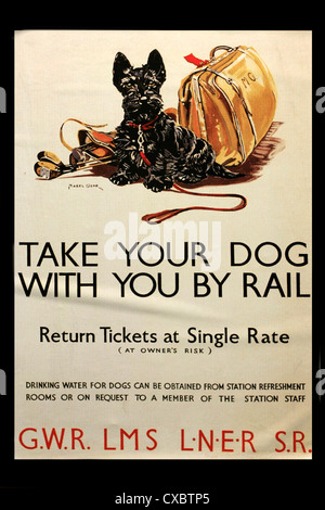 Vintage railways Publicity poster promoting pet travel Stock Photo