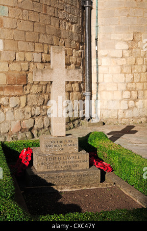 A view of the grave of Nurse Edith Cavell at the east end of Norwich Cathedral, Norfolk, England, United Kingdom. Stock Photo