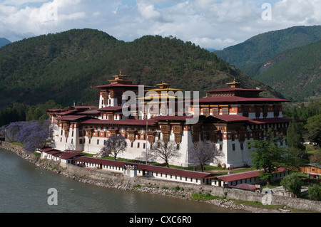 View of the Dzong in Punakha, Bhutan, Asia Stock Photo