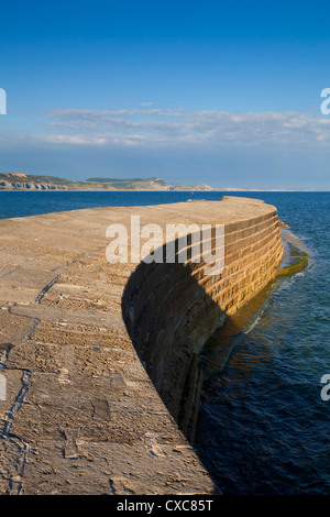 The stone Cobb or harbour wall, a famous landmark of Lyme Regis, Jurassic Coast, UNESCO World Heritage Site, Dorset, England Stock Photo