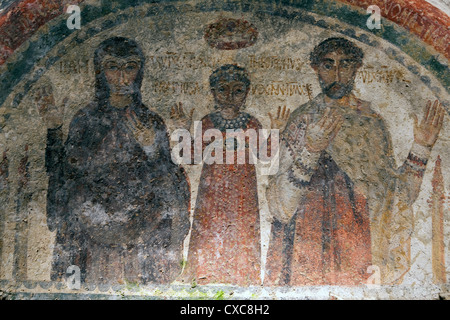The earliest representation of San Gennaro, patron saint of Naples, in the catacombs of San Gennaro, Naples, Campania, Italy Stock Photo