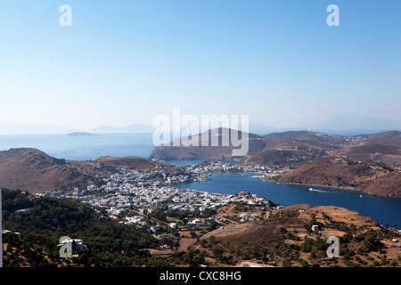 View from the Monastery of St. John the Evangelist, Patmos, Dodecanese, Greek Islands, Greece, Europe Stock Photo