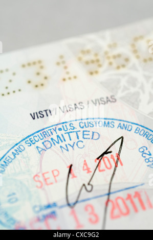 US border entry stamp in passport Stock Photo